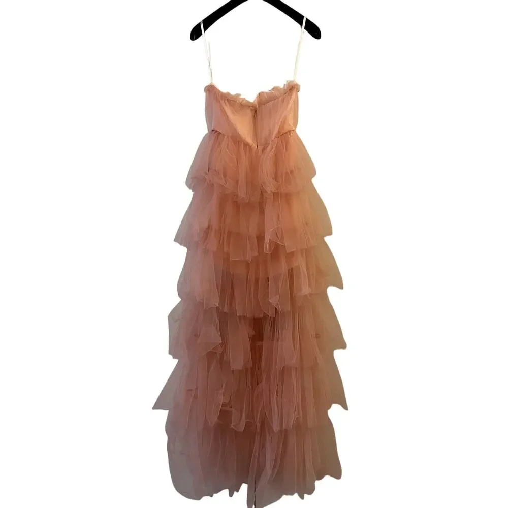 Elegant Pink Strapless Tulle Dress - Picture 3 of 7